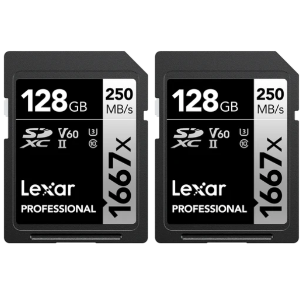 2 X LEXAR PRO 1667X SDXC UHS-II U3 (V60) R250/W120 128G+ KORTLÆSER